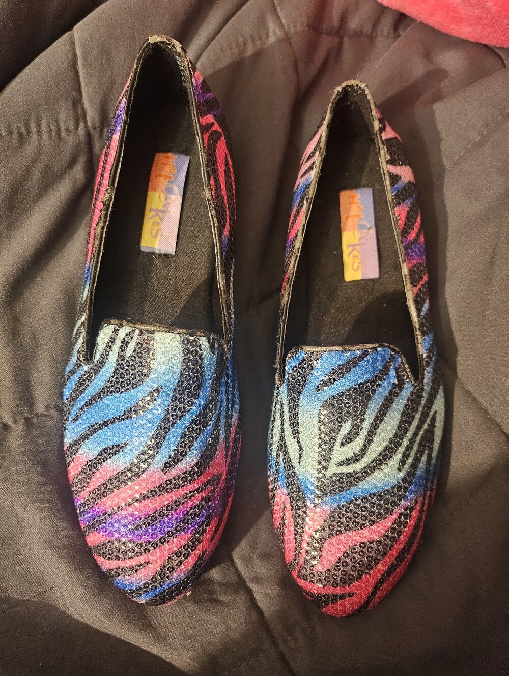 Hot Cakes Womens 7.5 M Rainbow Zebra Sequin Loafers Smoking Flats Multicolor